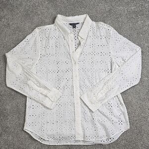 Nwot Gift Lauren Ralph Lauren White Eyelet Button Down Shirt | Women’s Size Xl